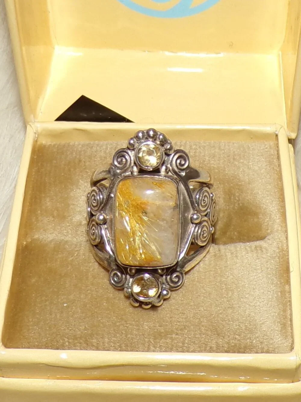 Sajen Rutilated Golden Quartz and Brazilian Citrine Ring Sterling Silver NEW